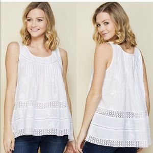 Embroidered Eyelet White Sleeveless Tunic M & L